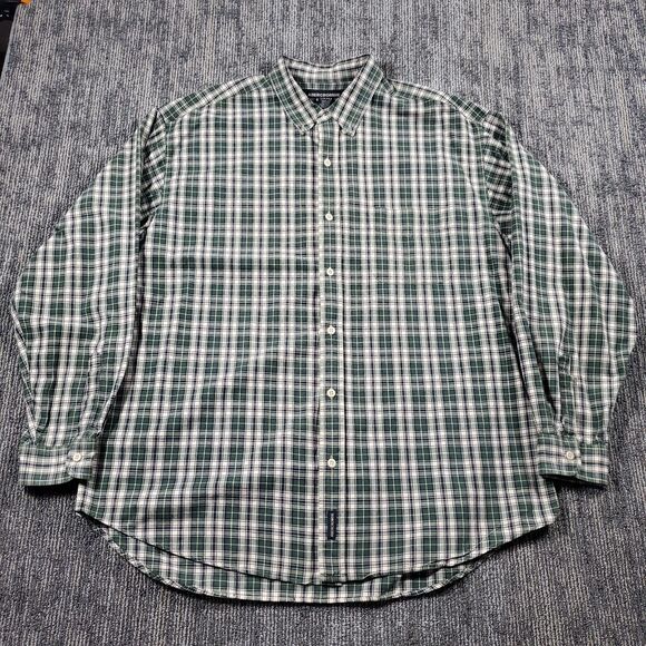 Abercrombie Fitch Button Up Flannel Shirt Mens Large Green Plaid Cotton Casual - Picture 2 of 12